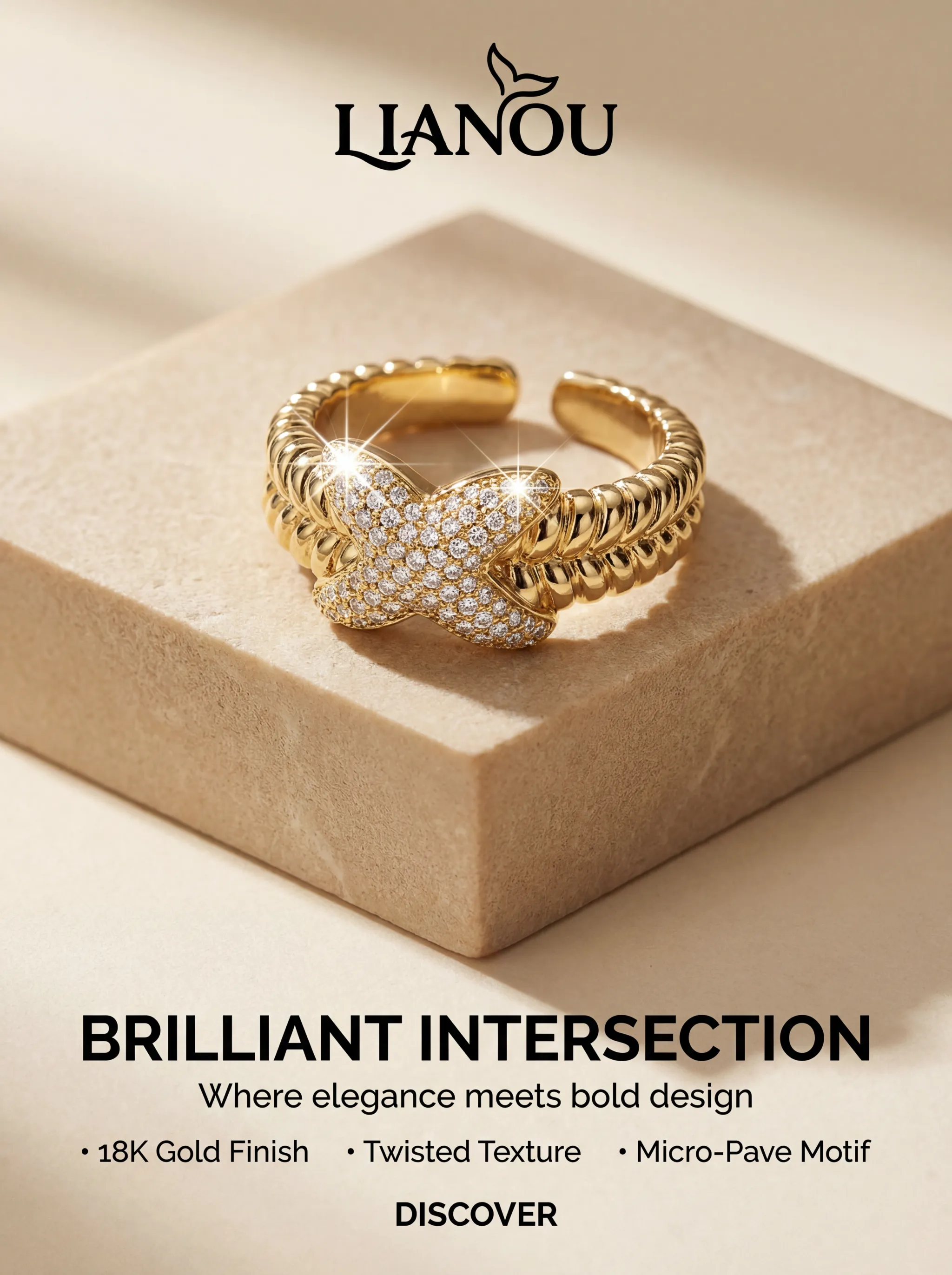 Classic Logo Pave Zircon Stainless Steel Ring detail 1