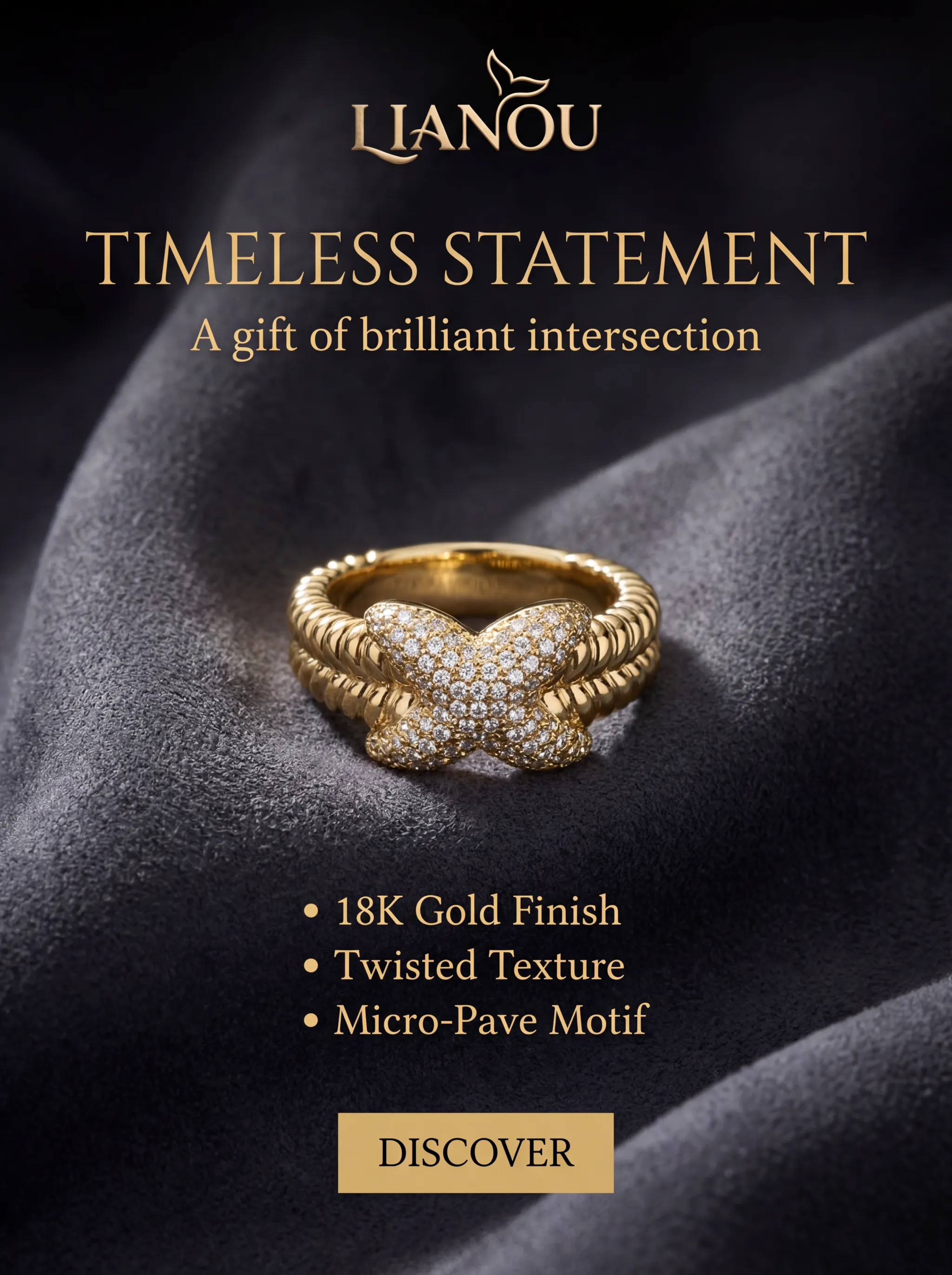Classic Logo Pave Zircon Stainless Steel Ring detail 4