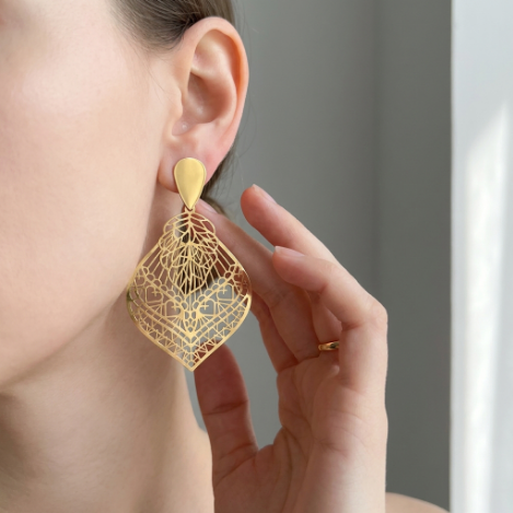 Pavé Zircon Butterfly High Polish Stainless Steel Earrings detail