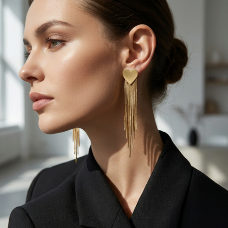 Pavé Zircon Butterfly Tassel High Polish Stainless Steel Earrings detail