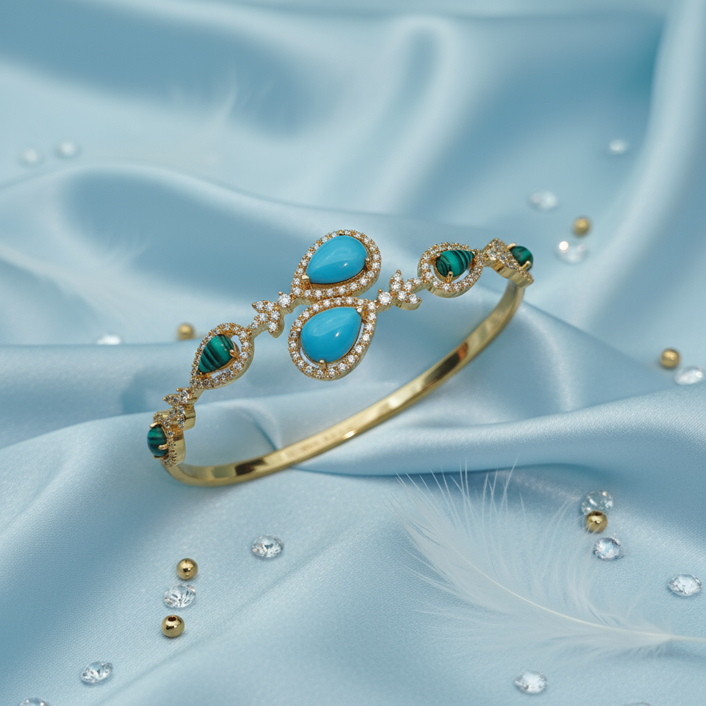 Gilded Turquoise & Malachite Diamond-Encrusted Secret Garden Bangle