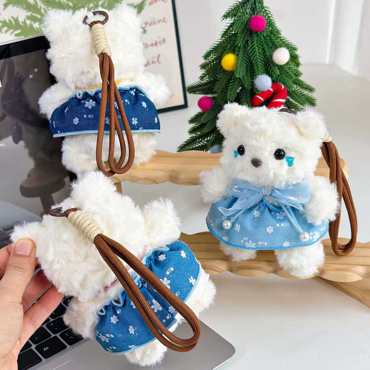 Denim-Skirt-Wearing Teddy Bear Plush Keychain - Image 6