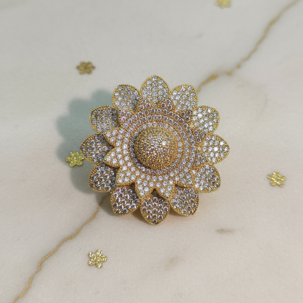 “Golden Blooming with Abundant Zircons - Sun-Facing Copper-Inlaid Zircon Ring” - Image 5