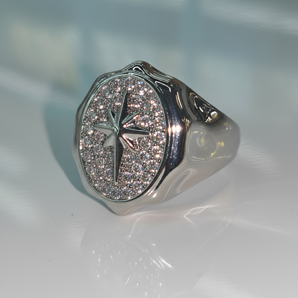 Light Luxury Silver Starburst Full Zircon Inlay Ring
