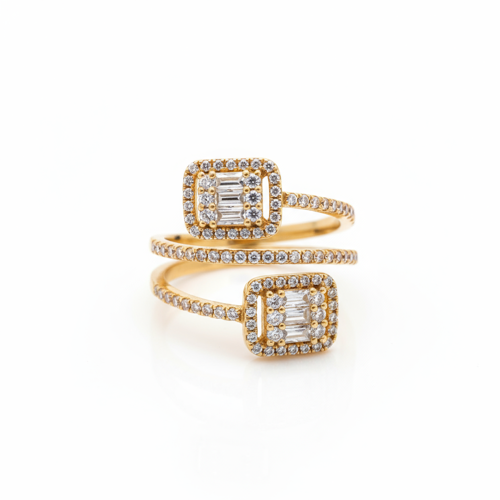 Gold Zircon Dual Square Elegant Twisted Ring - Alternative View