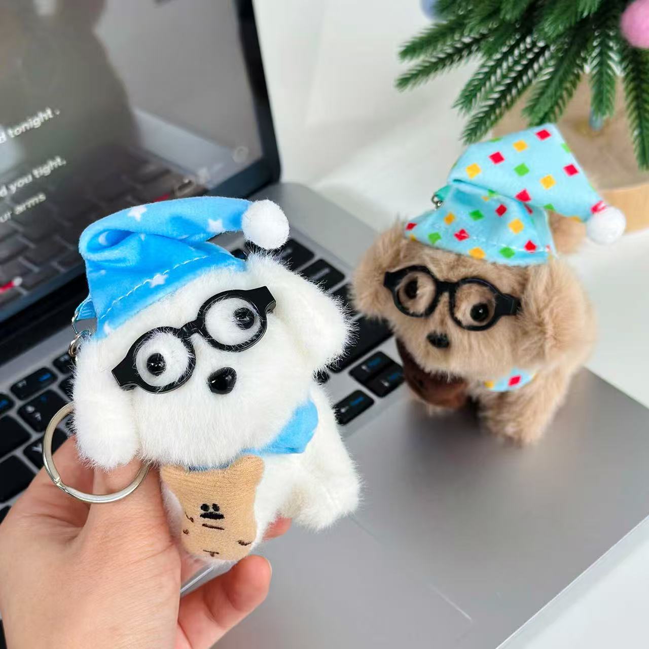 Sleeping Cap Puppy Plush Keychain