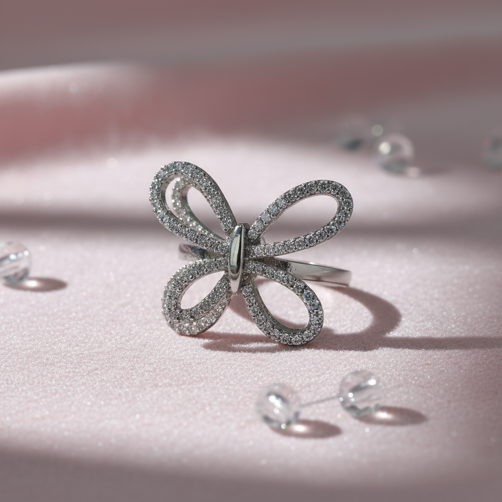 Silver Full Zircon Butterfly Elegant Ring