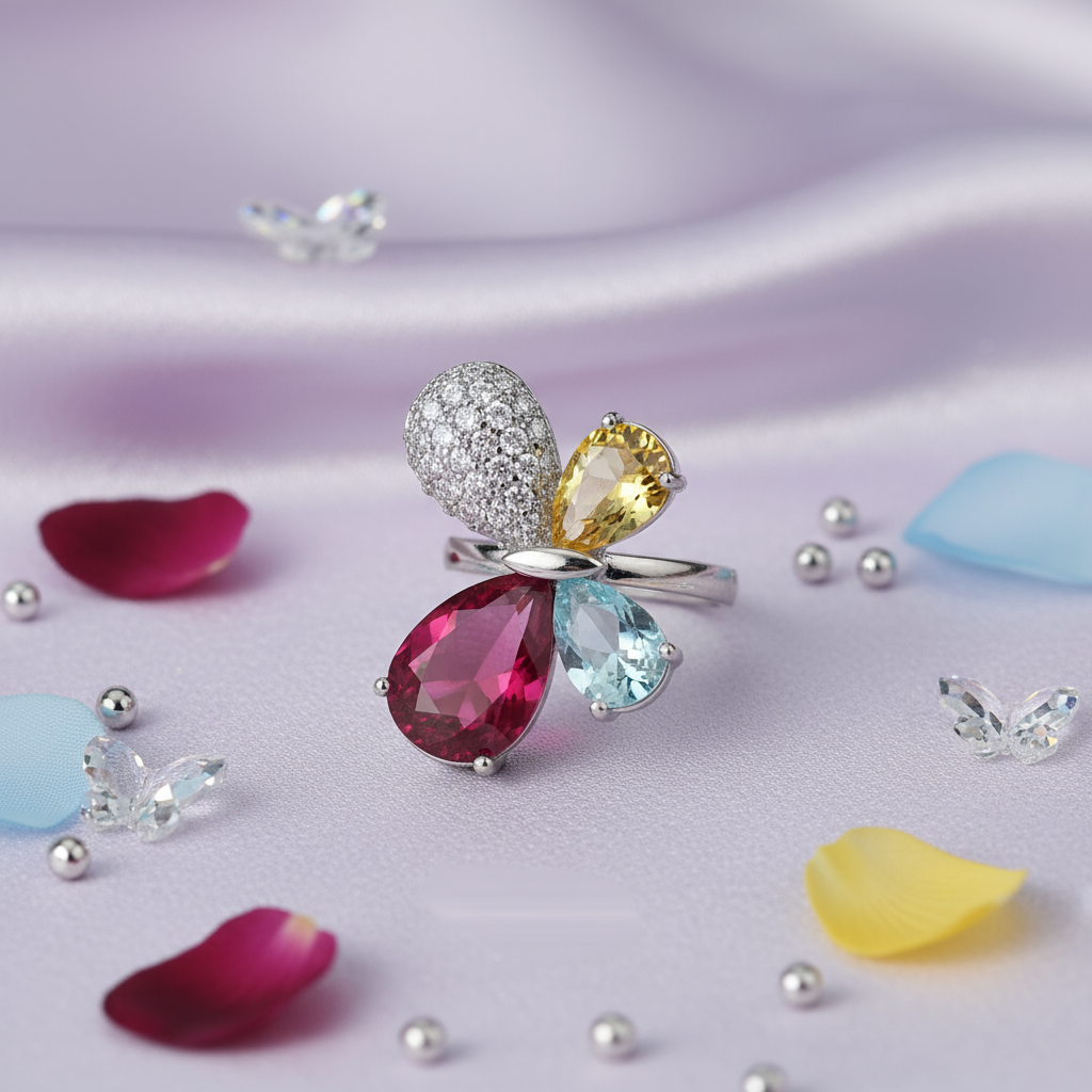 Elegant Silver-Plated Openwork Floral Copper Base Zircon Inlay Ring - 副本 - Image 7