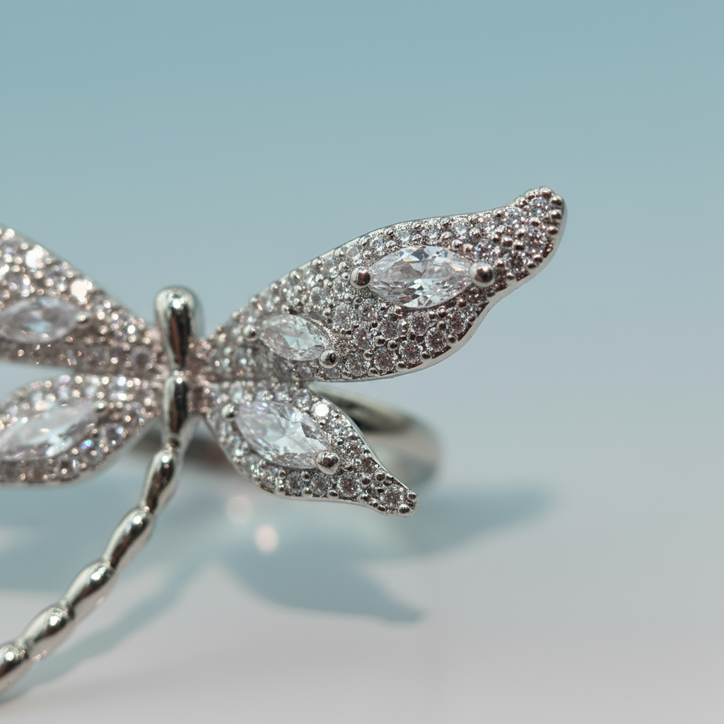 Silver Dragonfly Star Feather · Spirit Zircon Copper-Inlaid Zircon Ring - Image 6