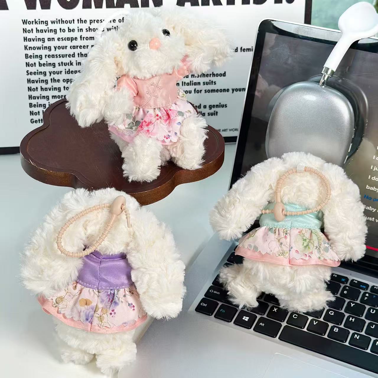 Floral Tang-Style Outfit Bunny Plush Keychain - Alternative View