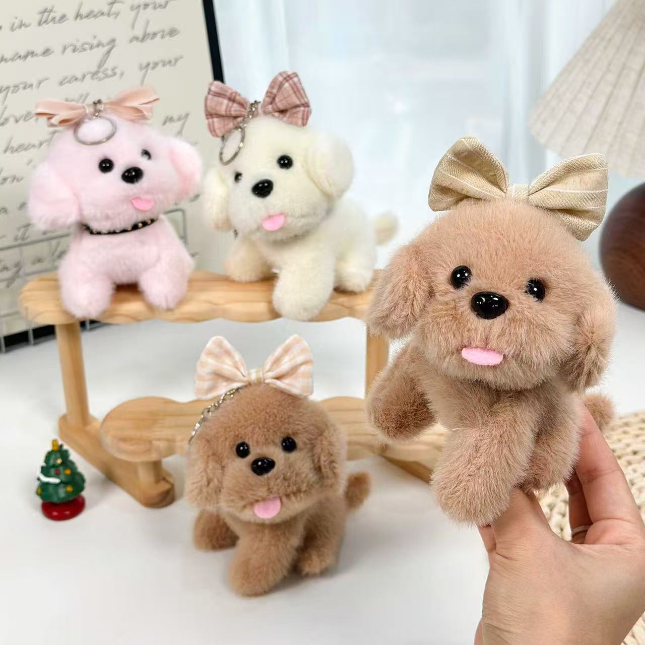 Docile Hair Bow Puppy Keychain