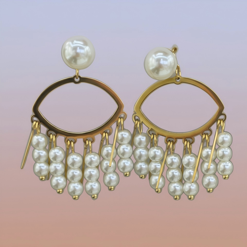 Pearl Tassel Eye-shaped Earrings - Image 5