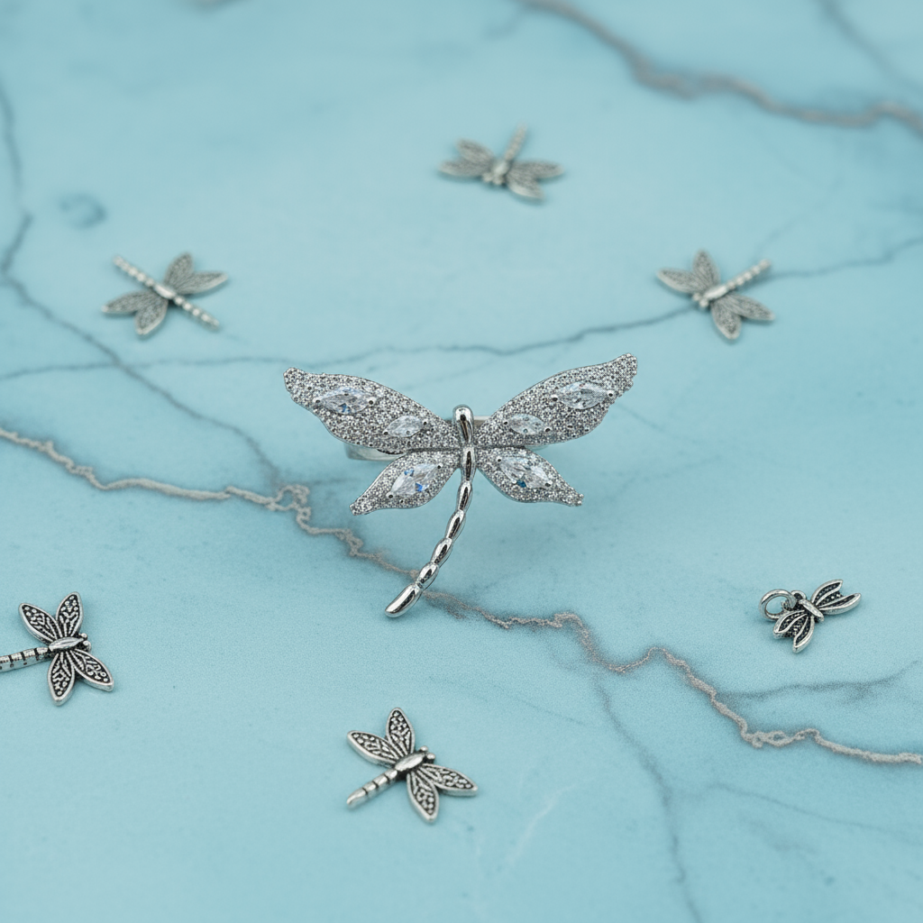 Silver Dragonfly Star Feather · Spirit Zircon Copper-Inlaid Zircon Ring - Image 5