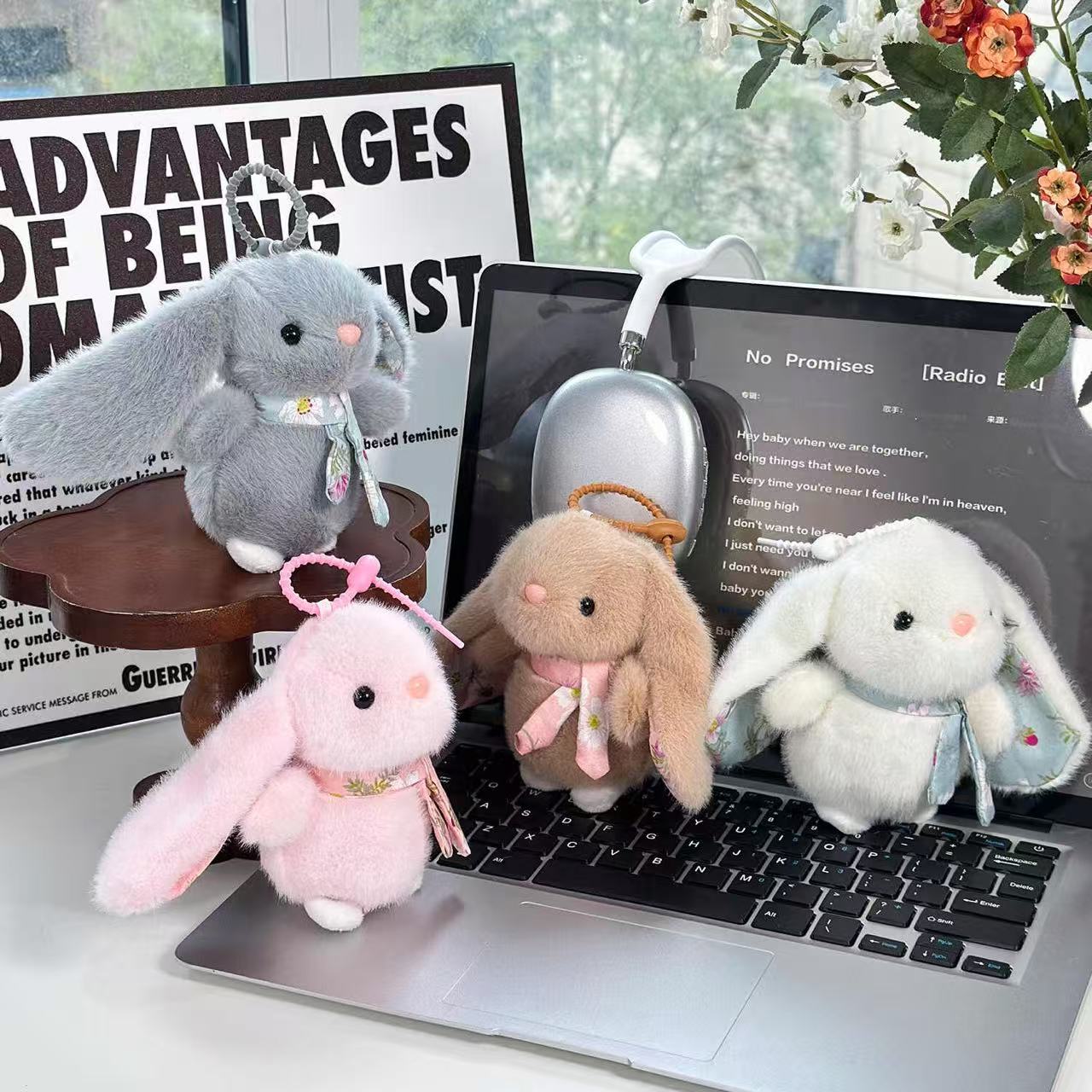 Floral Bunny Plush Keychain