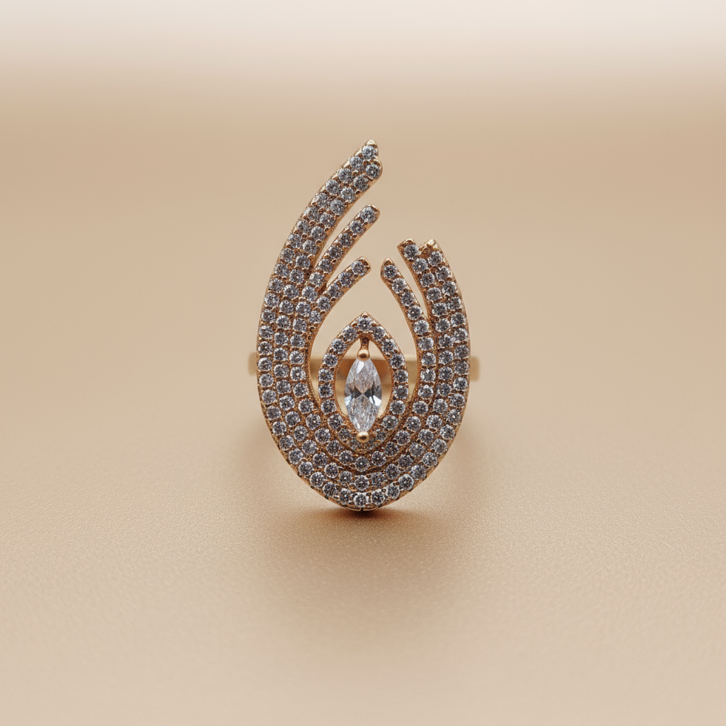 Elegant Luxury Gold-Plated Teardrop Spiral Copper Base Zircon Inlay Ring - Image 5