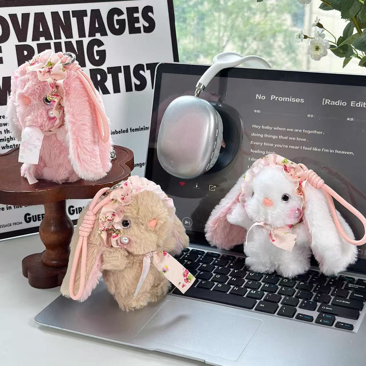 Cute & Well-Behaved Pearl-Adorned Bunny Plush Keychain - Alternative View