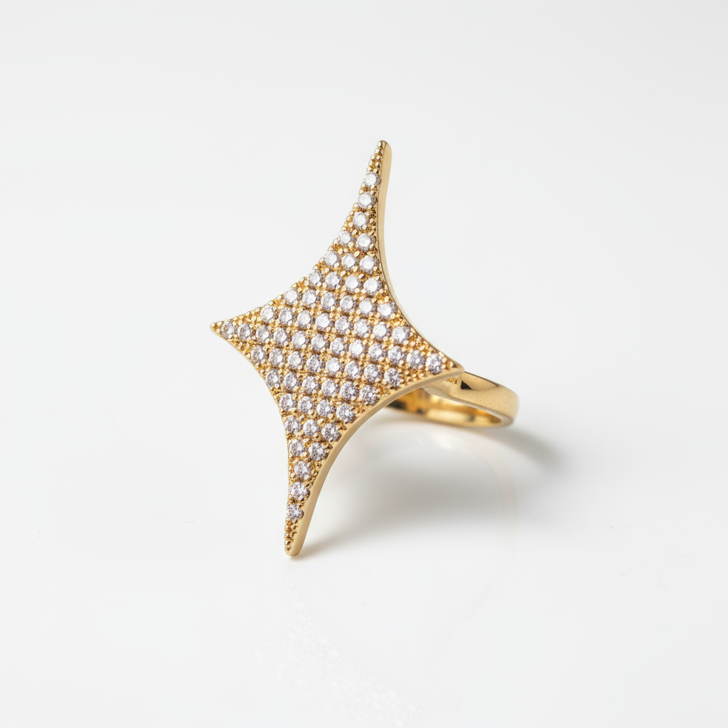 Gilded Starburst Copper Base Full Zircon Inlay Modern Ring - Image 5