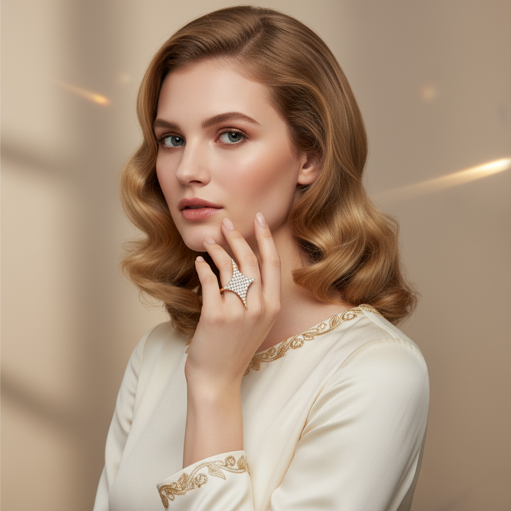 Gilded Starburst Copper Base Full Zircon Inlay Modern Ring - Image 7