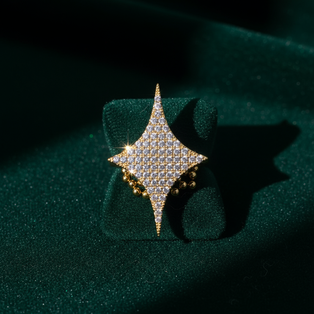 Gilded Starburst Copper Base Full Zircon Inlay Modern Ring - Image 6