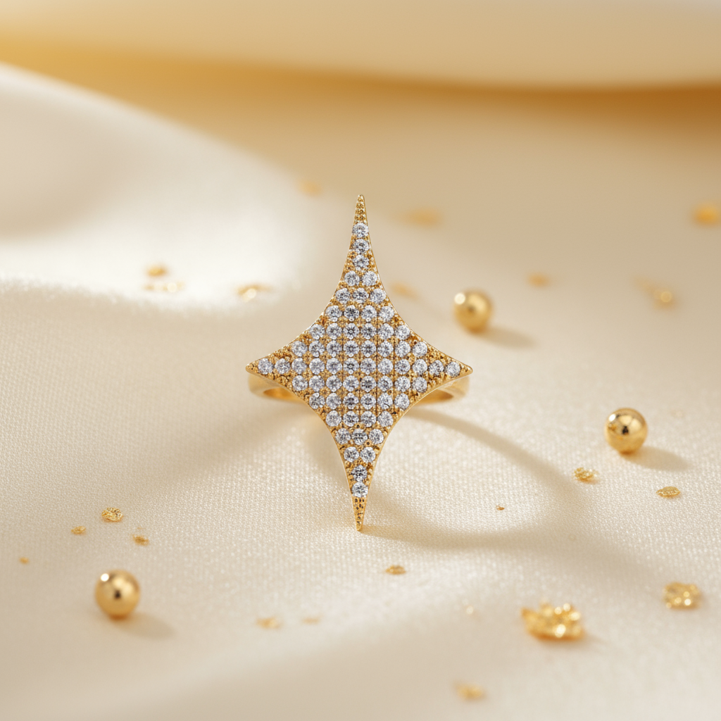 Gilded Starburst Copper Base Full Zircon Inlay Modern Ring