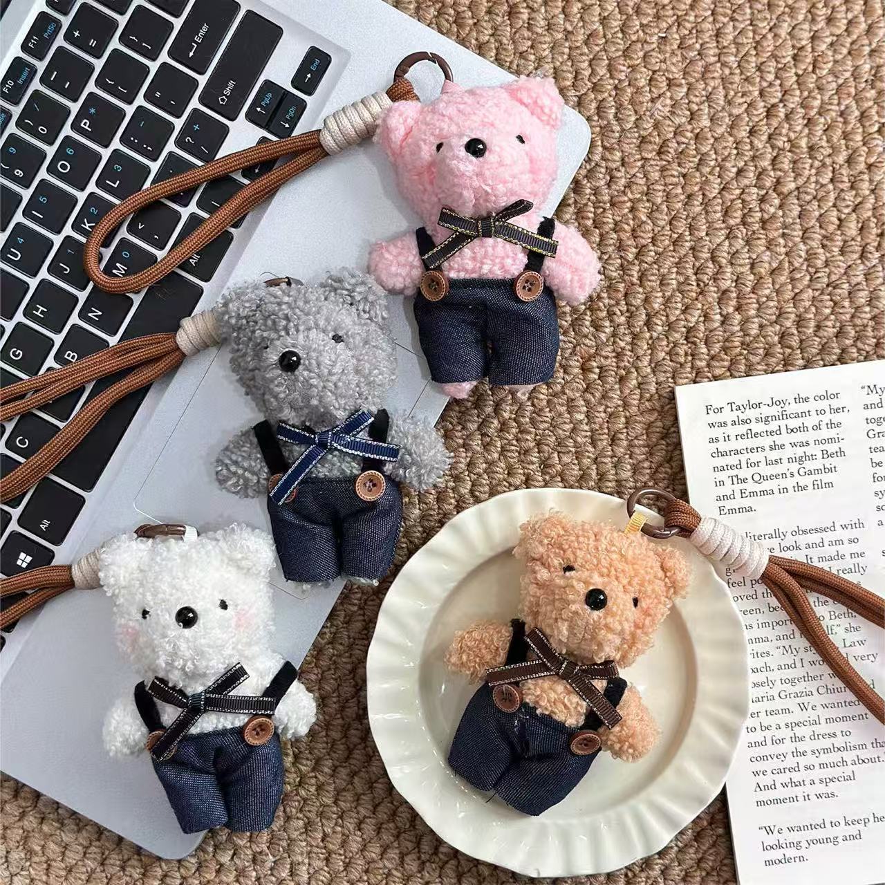 Cowboy Overalls Bear Plush Keychain