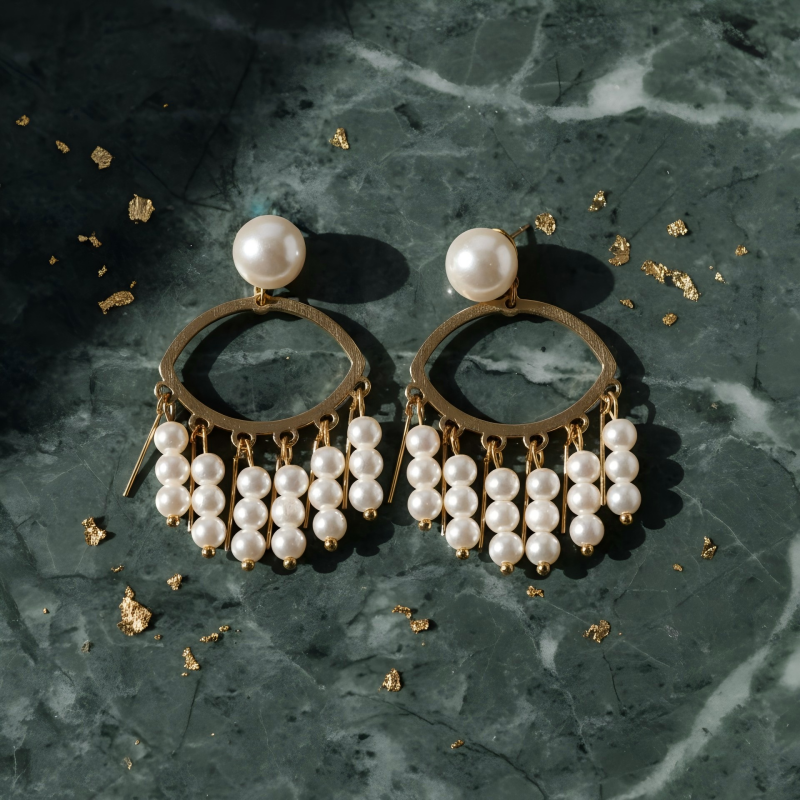 Pearl Tassel Eye-shaped Earrings - Image 6
