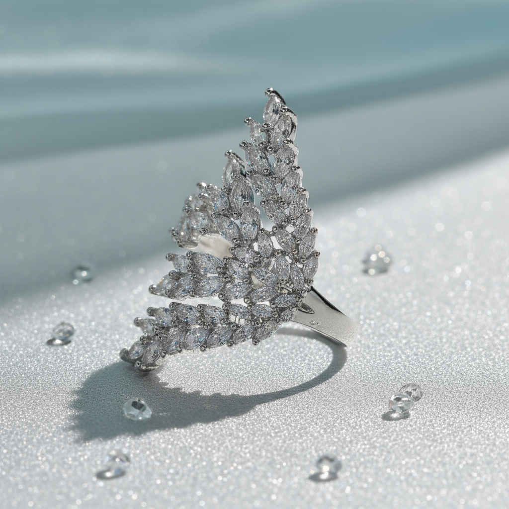 Luxury Sparkle Silver-Plated Wing Motif Copper Base Zircon Inlay Ring