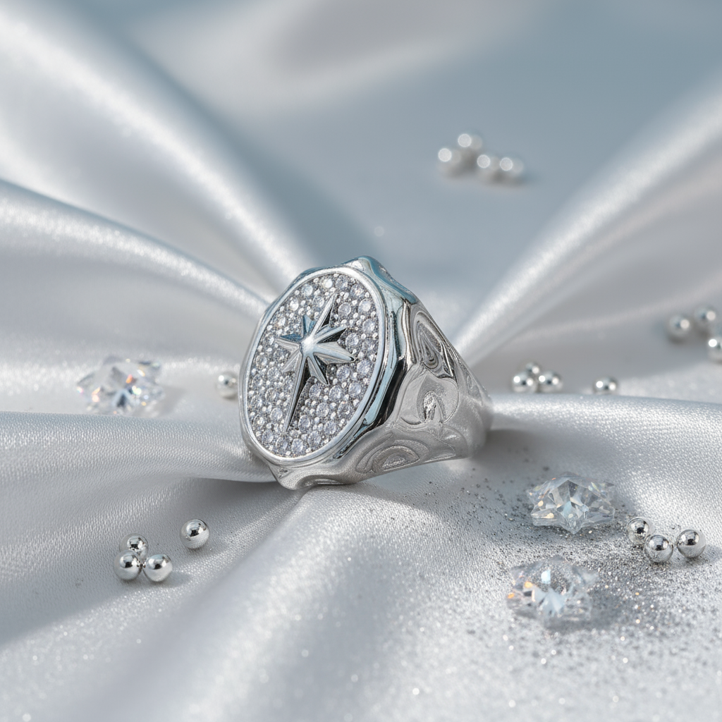 Light Luxury Silver Starburst Full Zircon Inlay Ring - Image 6