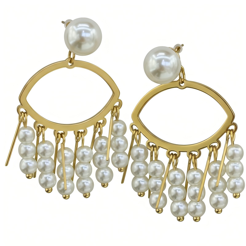 Pearl Tassel Eye-shaped Earrings