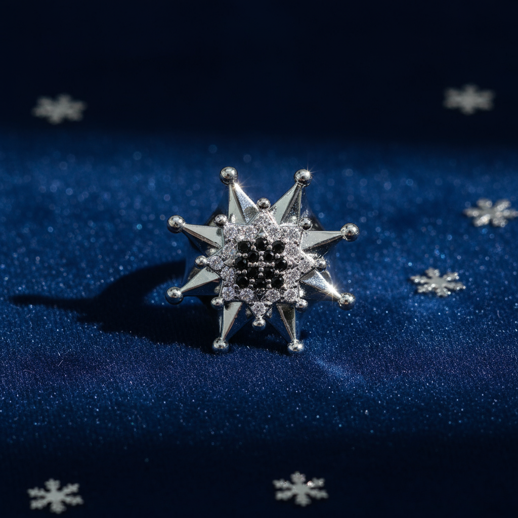 Silver Charm Star Crown Copper Base Black Zircon Inlay Modern Ring - Image 6