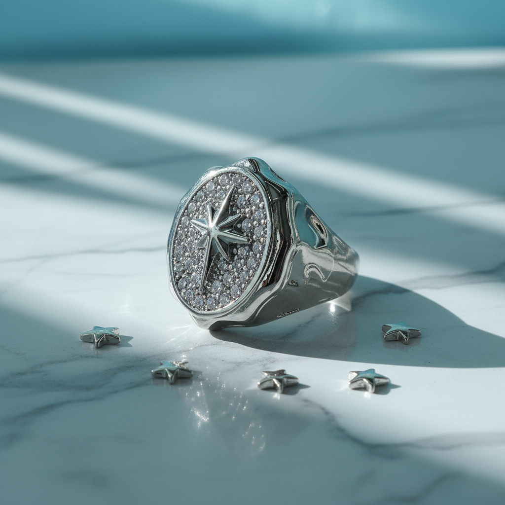 Light Luxury Silver Starburst Full Zircon Inlay Ring - Alternative View