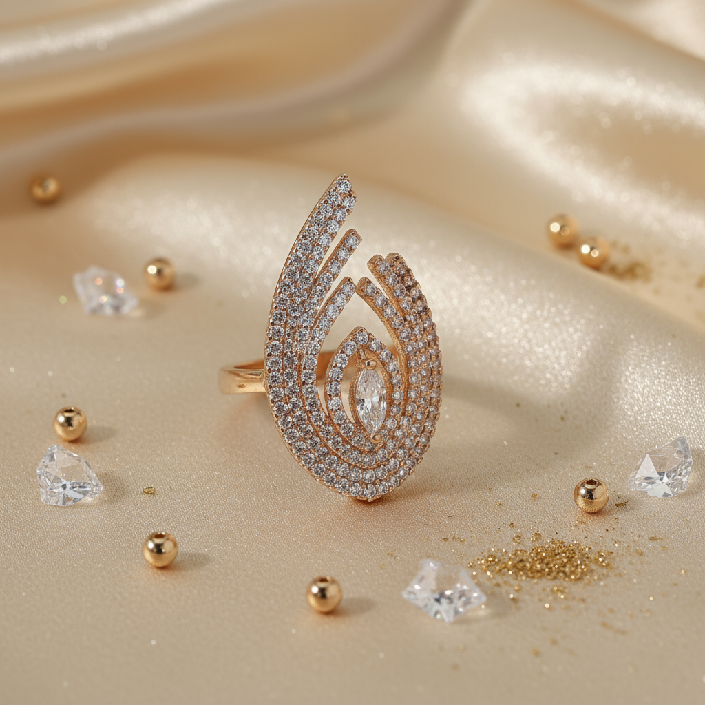 Elegant Luxury Gold-Plated Teardrop Spiral Copper Base Zircon Inlay Ring - Image 6