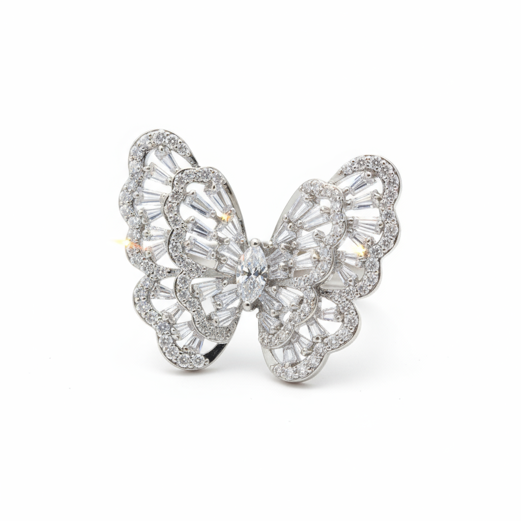 Silver Butterfly Stacked Zircons · Star Wing Copper-Inlaid Zircon Ring - Alternative View