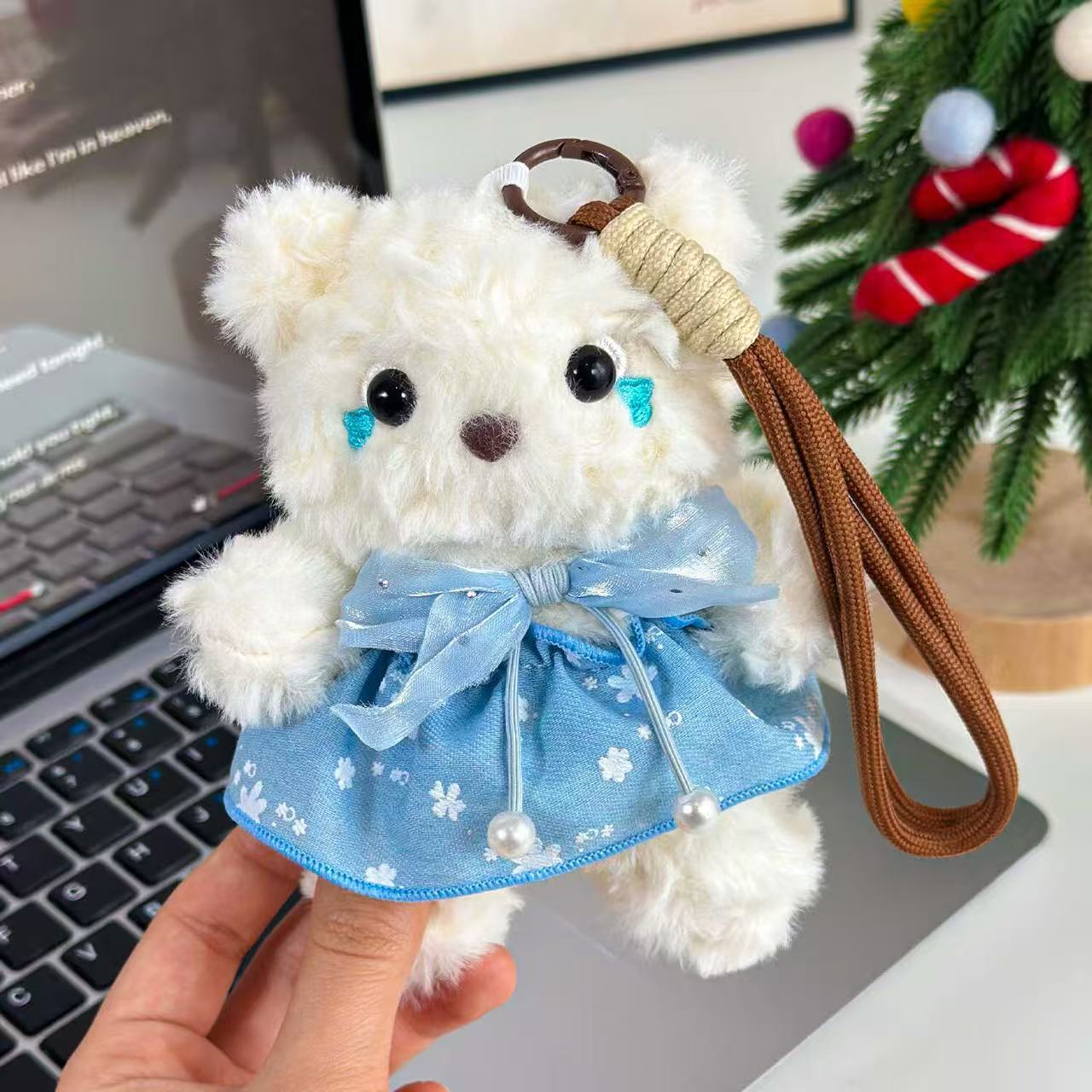 Denim-Skirt-Wearing Teddy Bear Plush Keychain - Image 7