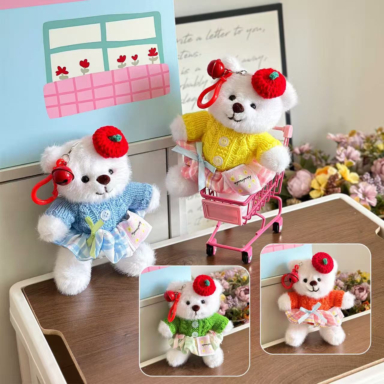 Playful Beret Bear Cub Keychain