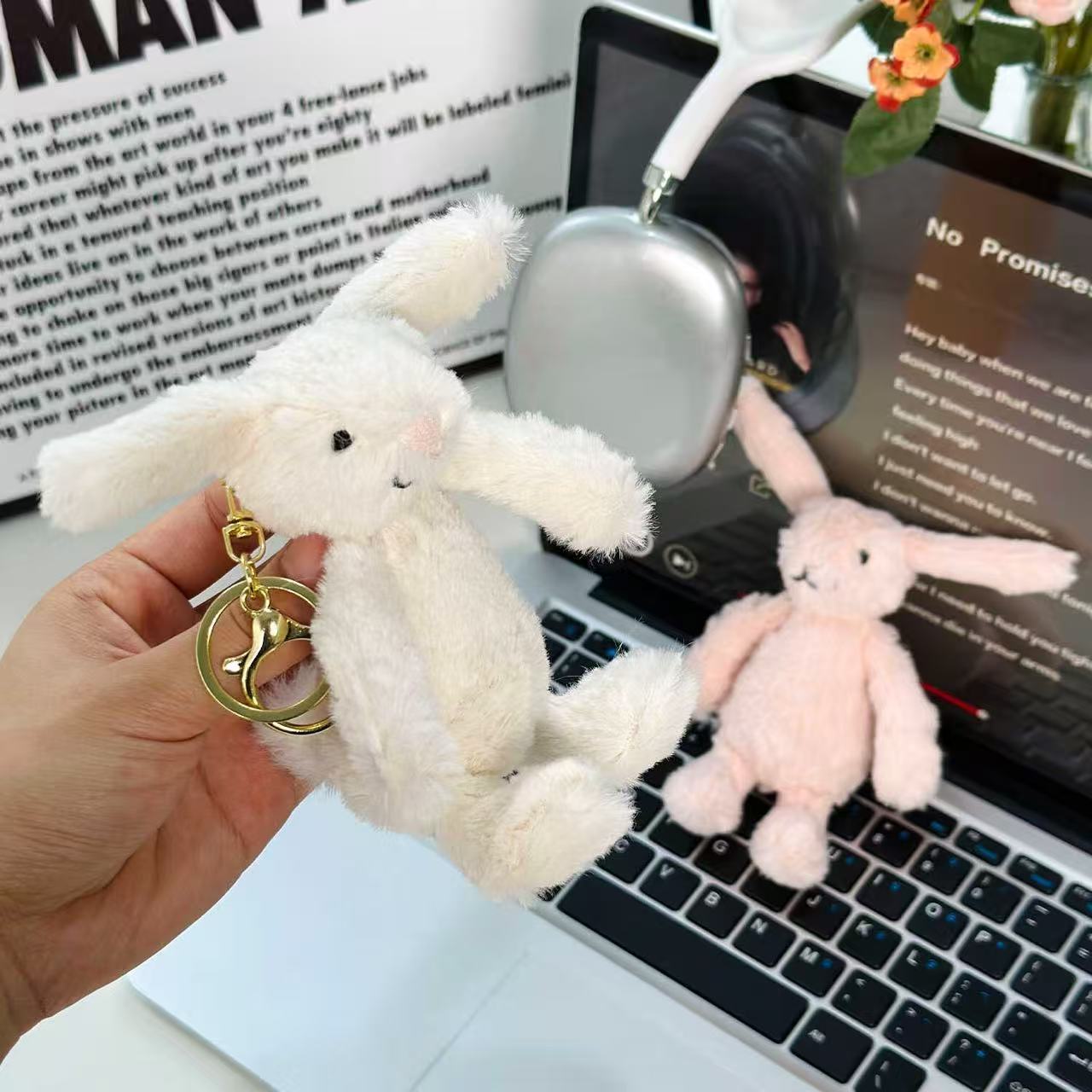 Fluffy Long-Eared Bunny Plush Keychain