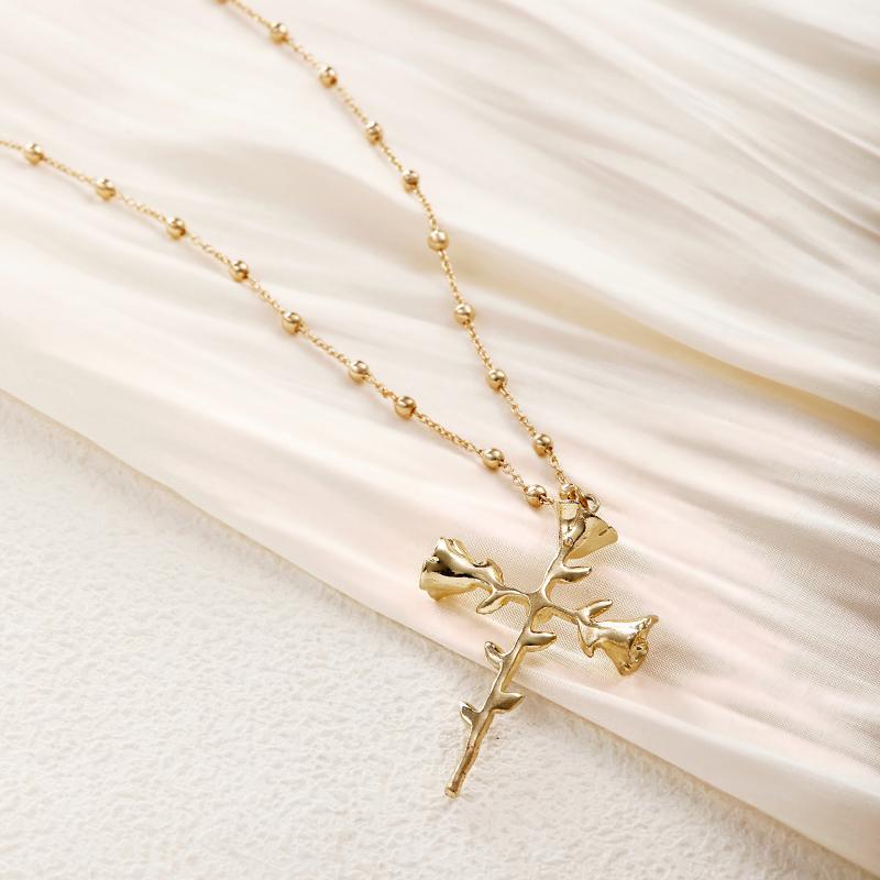 Flower Cross - Shaped Iron Necklace