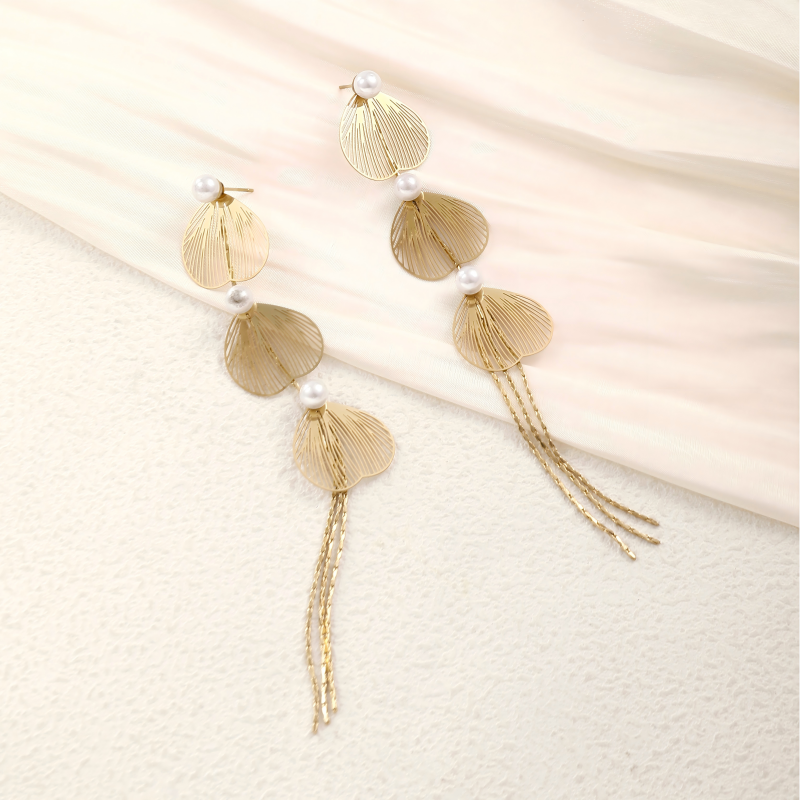 Multi-layer Fan-shaped Pearl Tassel Earrings