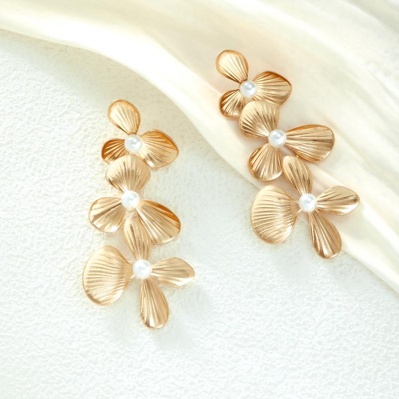 Flower - Shaped Iron Earrings with Pearl Embellishment