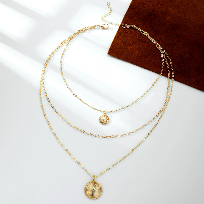 Iron Necklace with Multi - Layer Disc Pendants