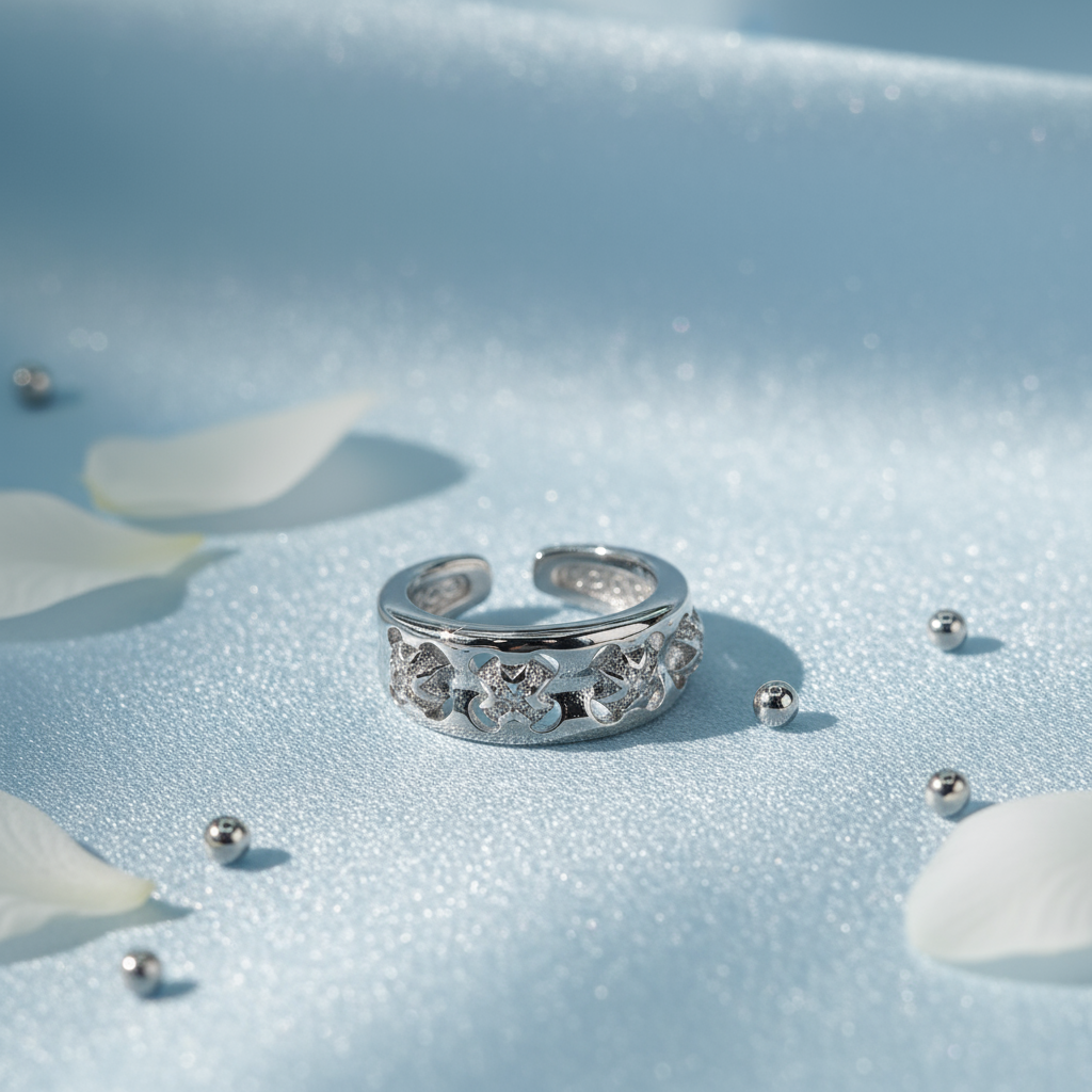 Elegant Silver-Plated Openwork Floral Copper Base Zircon Inlay Ring - Alternative View