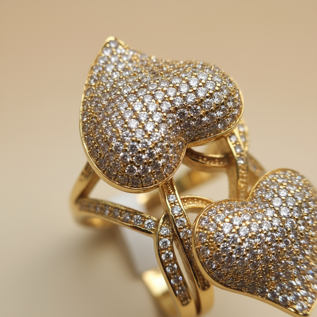 Elegant Luxury Gold Double Heart Zircon Inlay Ring - Image 5