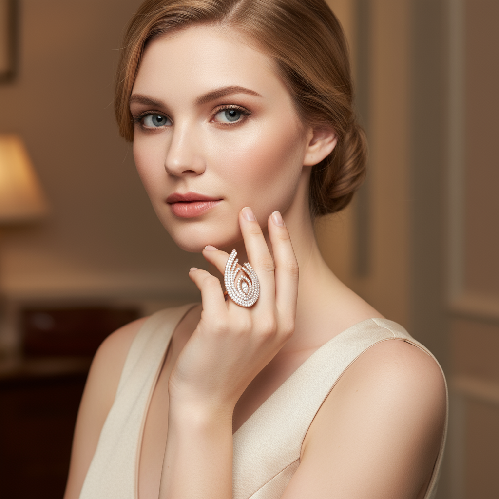 Elegant Luxury Gold-Plated Teardrop Spiral Copper Base Zircon Inlay Ring - Image 7