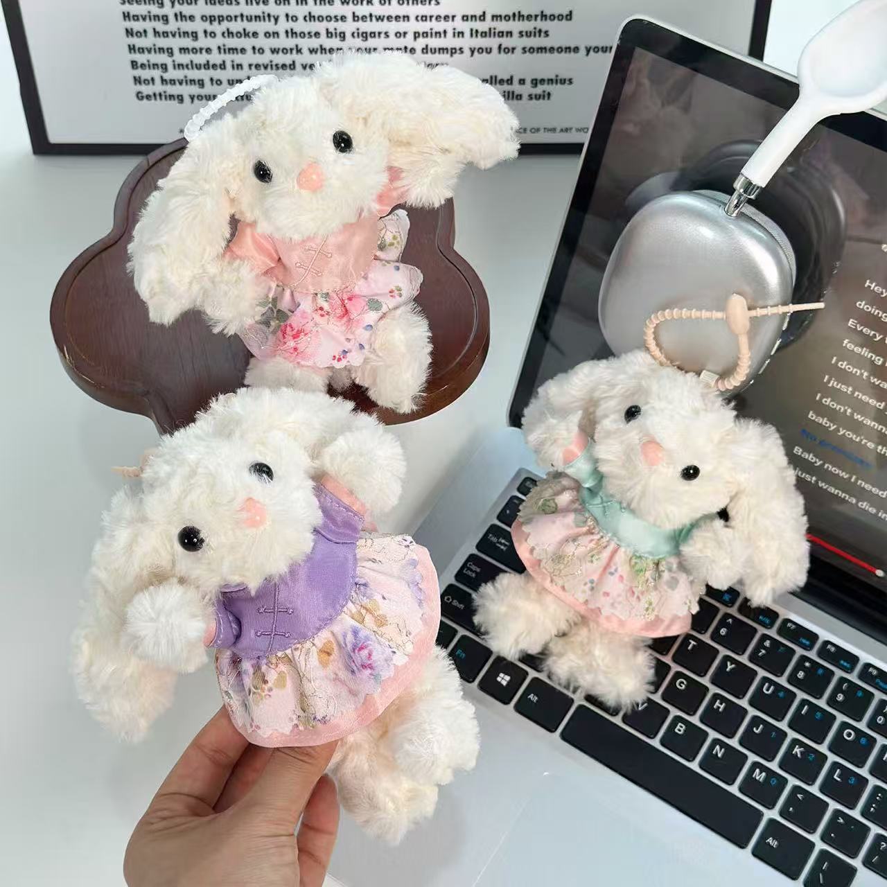 Floral Tang-Style Outfit Bunny Plush Keychain - Image 5