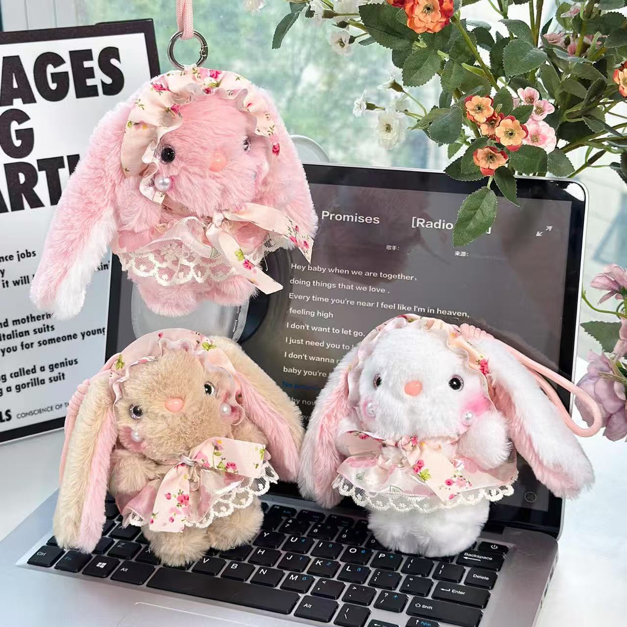 Pearl-Adorned Skirt Bunny Plush Keychain