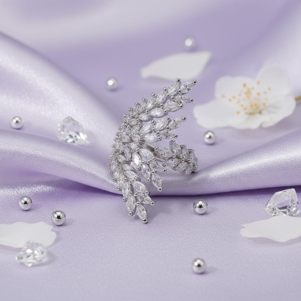 Luxury Sparkle Silver-Plated Wing Motif Copper Base Zircon Inlay Ring - Alternative View