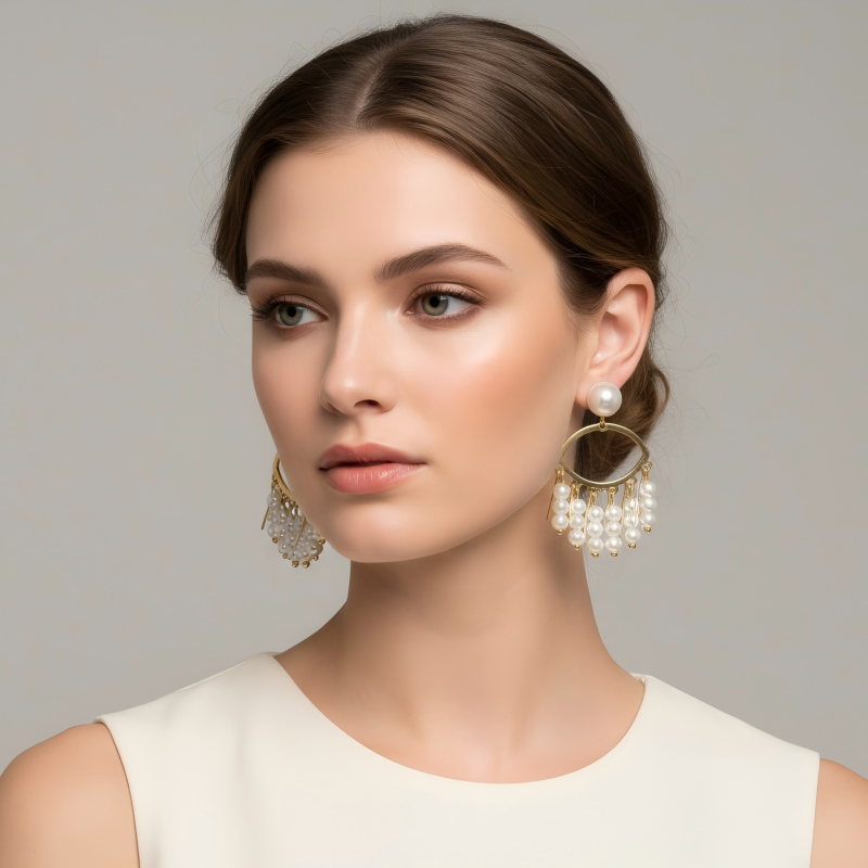 Pearl Tassel Eye-shaped Earrings - Image 7