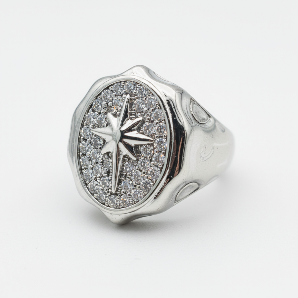 Light Luxury Silver Starburst Full Zircon Inlay Ring - Image 5