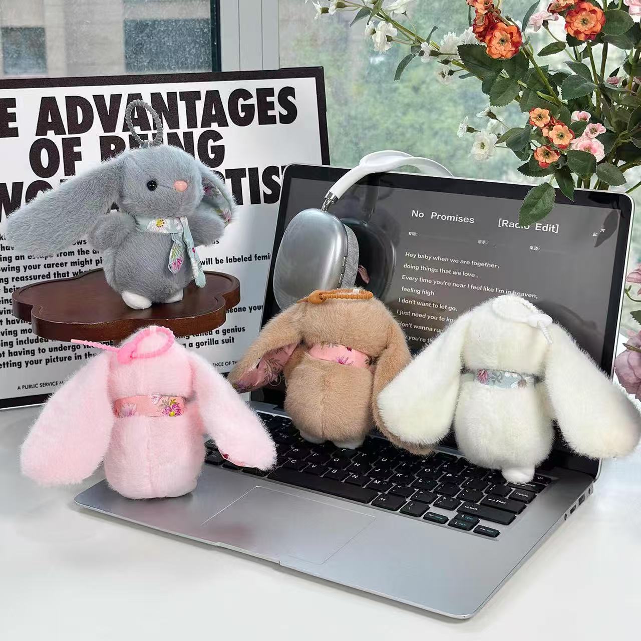 Floral Bunny Plush Keychain - Alternative View