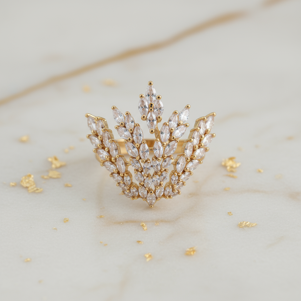 Elegant Luxury Gold-Plated Butterfly Wing Motif Copper Base Green Gem Inlay Ring - 副本 - Alternative View